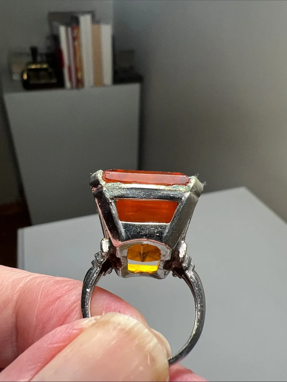 Bold Large Amber Faceted Cocktail Ring  -  Size 5 3/4 -  Heirloom Estate Vintage